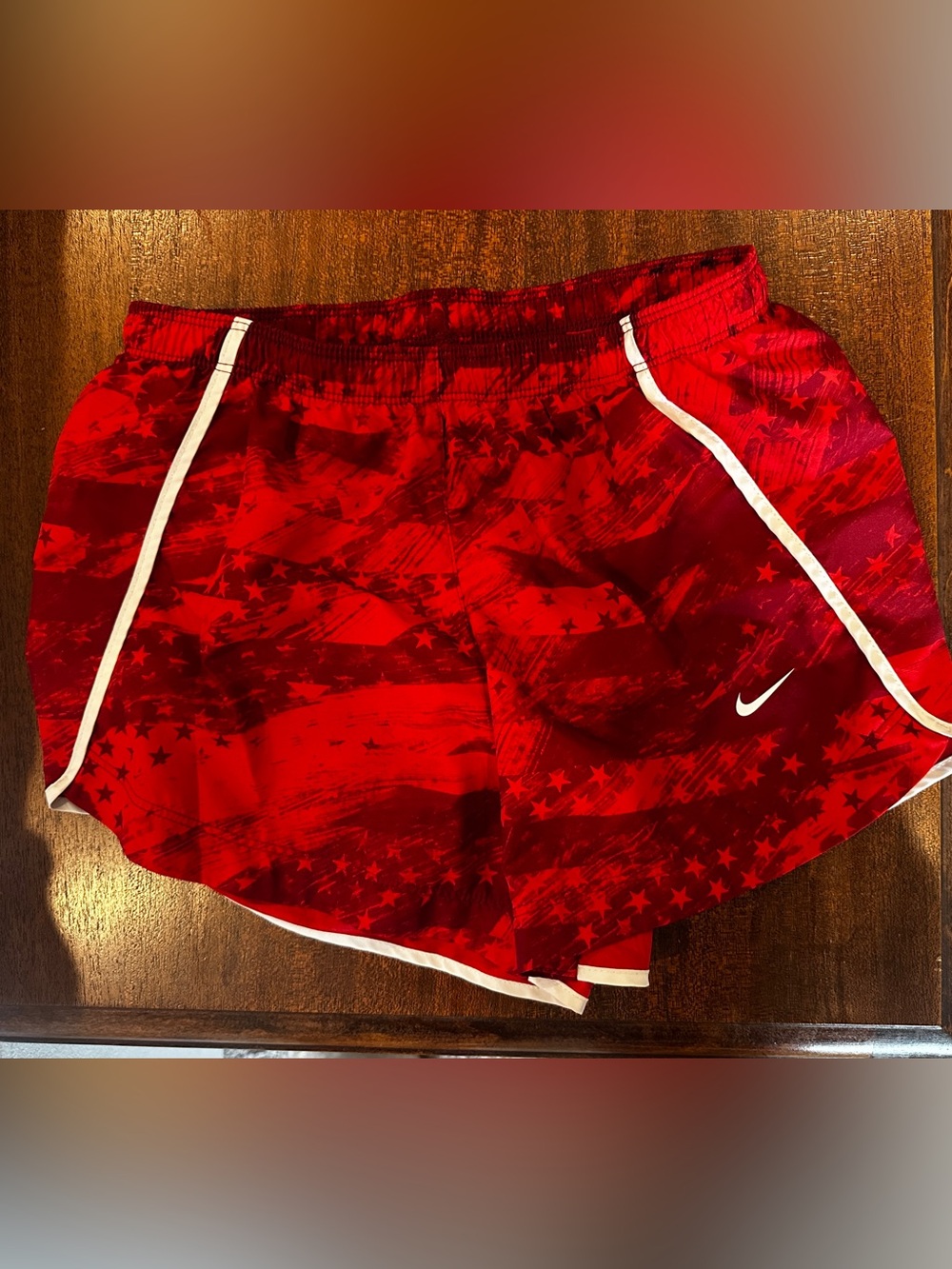 Nike Red Girls' Athletic Running Shorts with White Trim